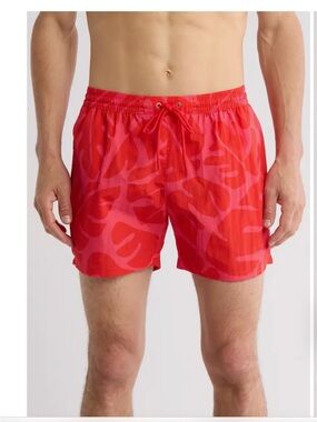 BOSS Men’s Swim Trunk Red Pink Floral Print Shorts Size XL NWT
